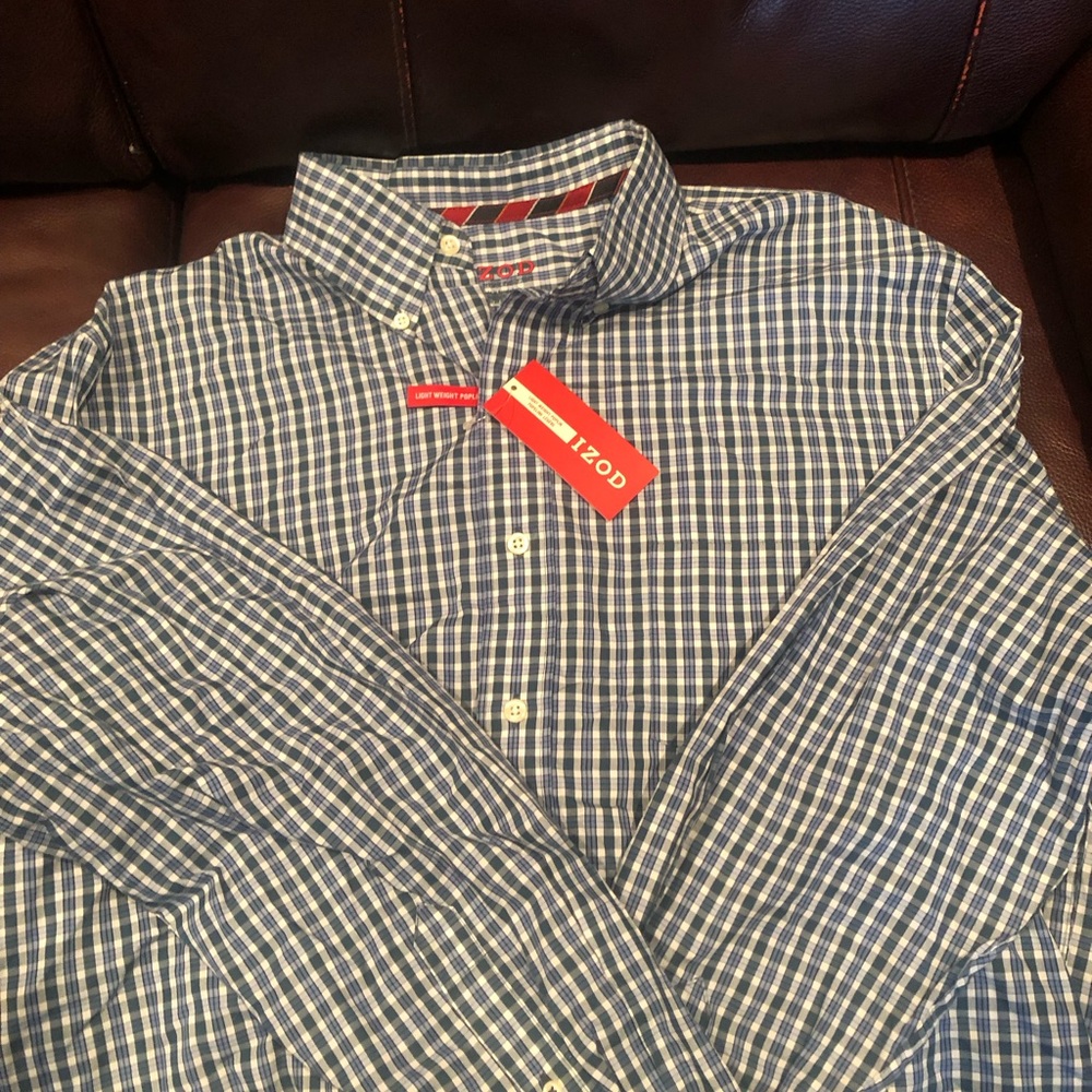 Izod Men's Navy Plaid Button Down Shirt